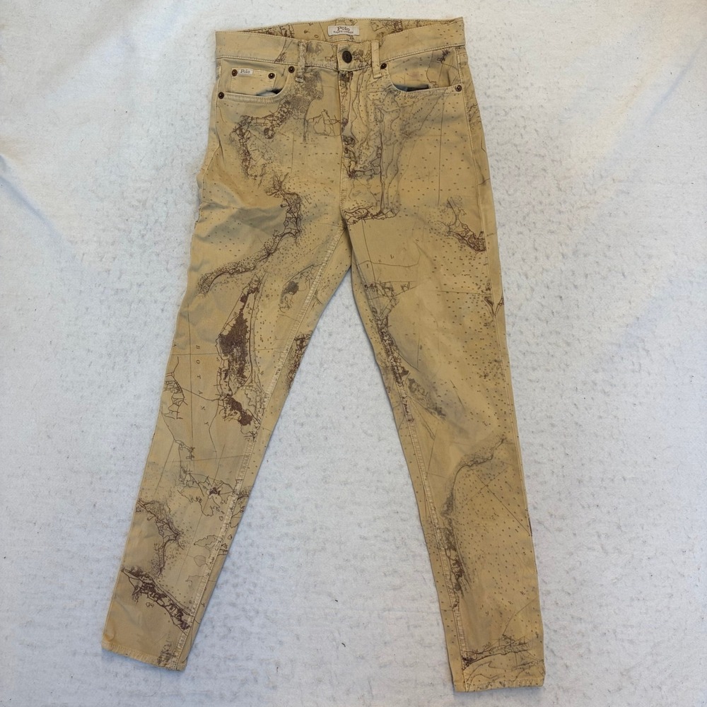 Polo Ralph Lauren Jeans Womens 28R Tan Map Print Skinny Stretch Denim